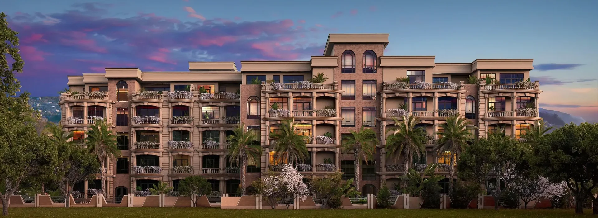 Family Club at dusk — the resort building facades